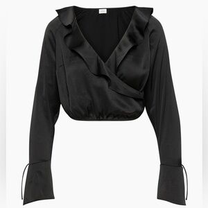 Wilfred Size L Cropped Spartina Satin Blouse - Black